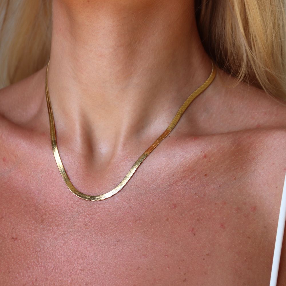 Flad Slangekæde Halskæde 18K Guldbelagt 4mm - Global Urban Jewelry