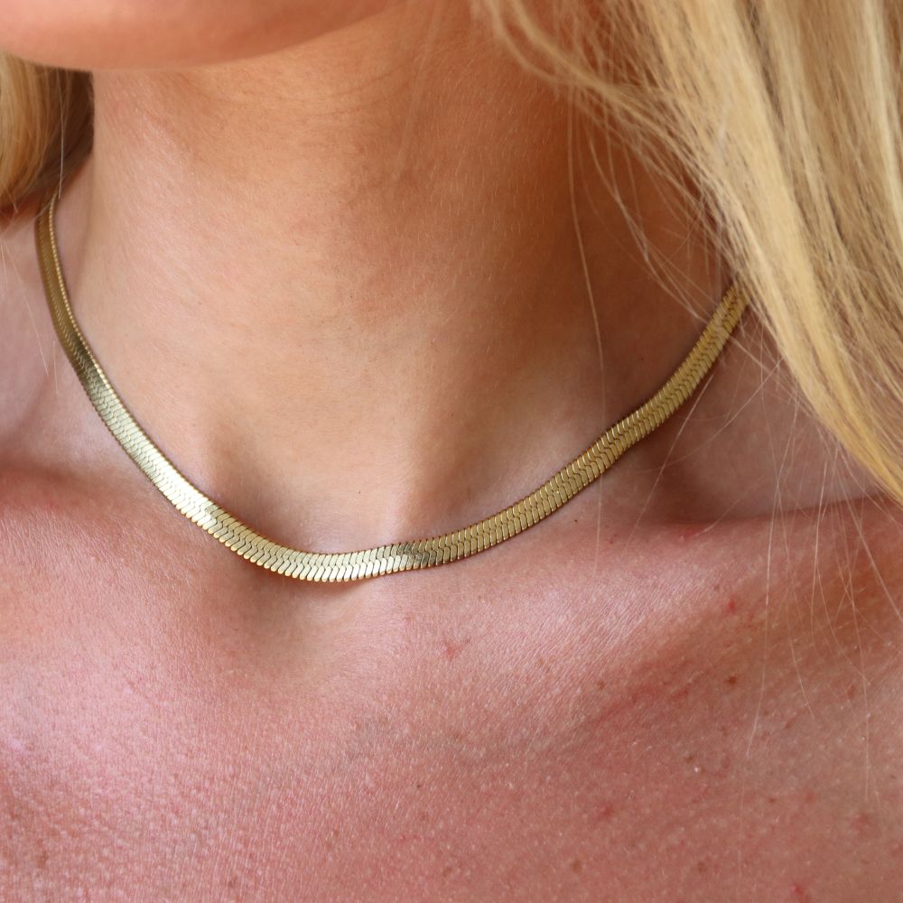 Flad Slangekæde Halskæde 18K Guldbelagt 5mm - Global Urban Jewelry
