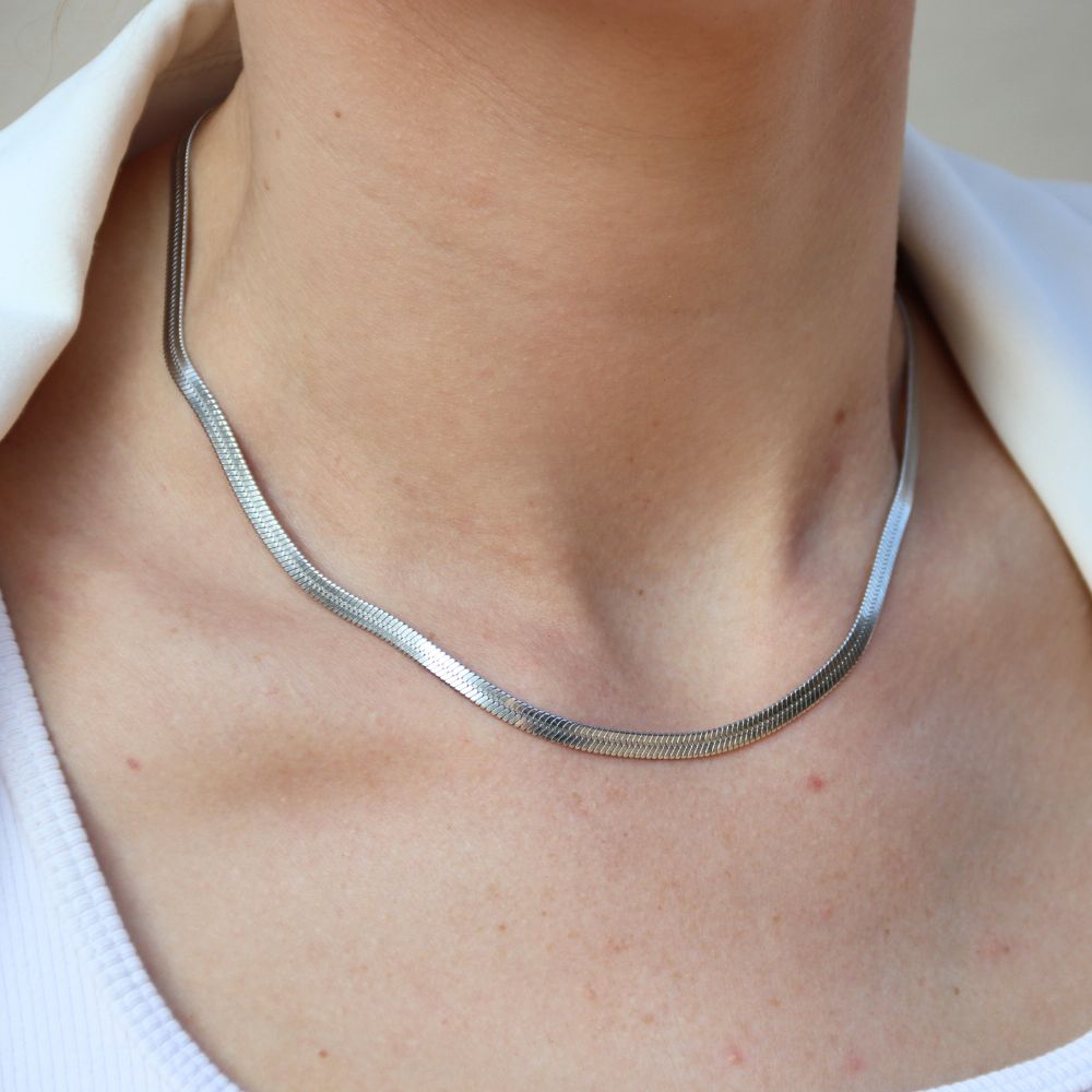 Flad Slangekæde Halskæde Sølvbelagt 4mm - Global Urban Jewelry