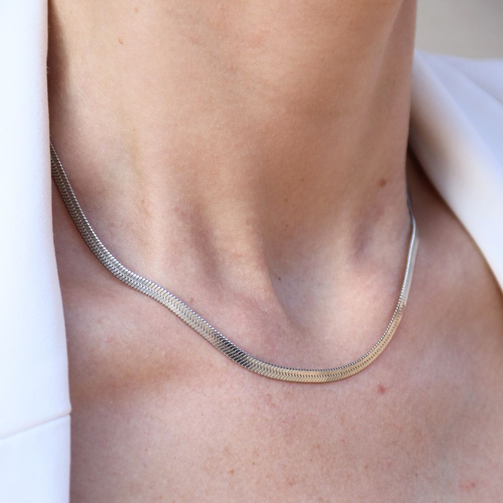 Flad Slangekæde Halskæde Sølvbelagt 4mm - Global Urban Jewelry