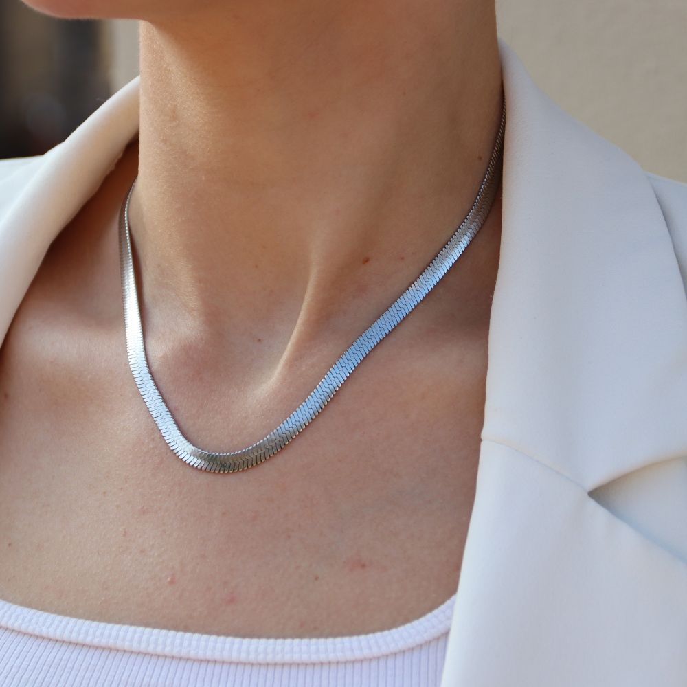 Flad Slangekæde Halskæde Sølvbelagt 5mm - Global Urban Jewelry