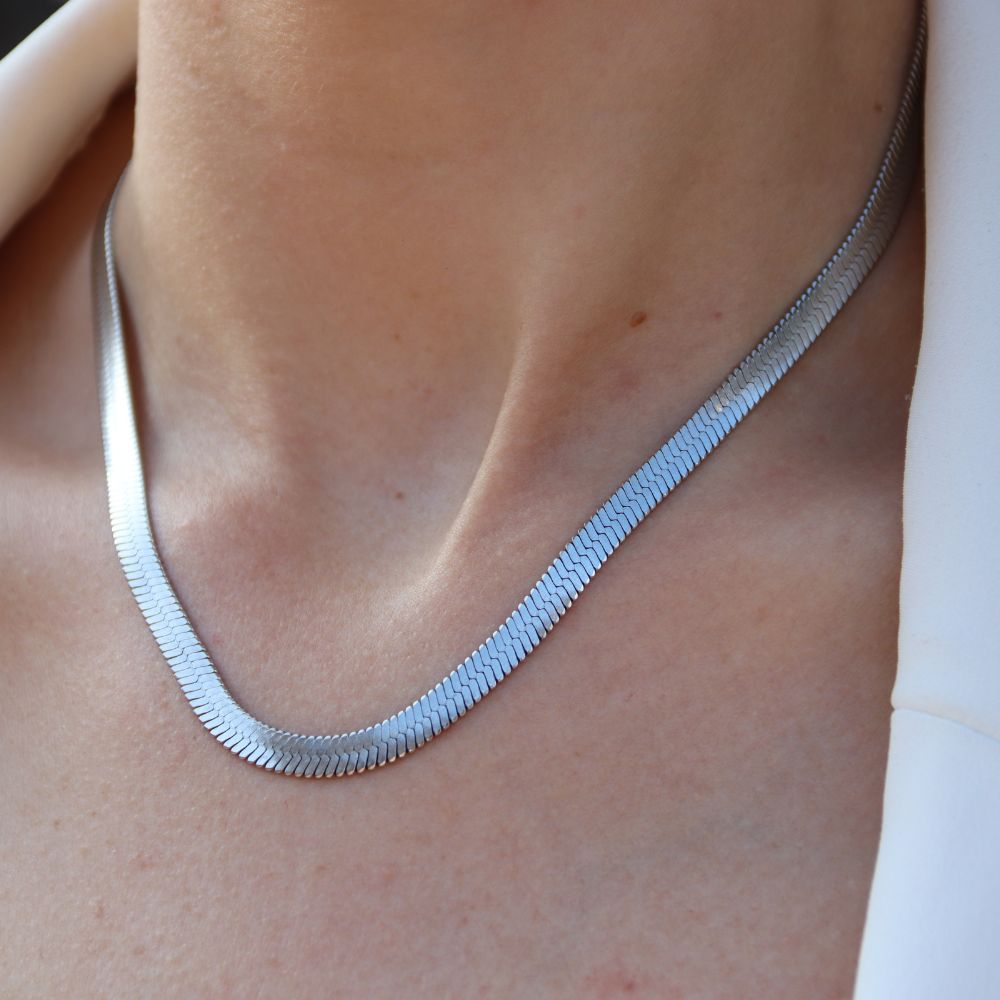 Flad Slangekæde Halskæde Sølvbelagt 5mm - Global Urban Jewelry