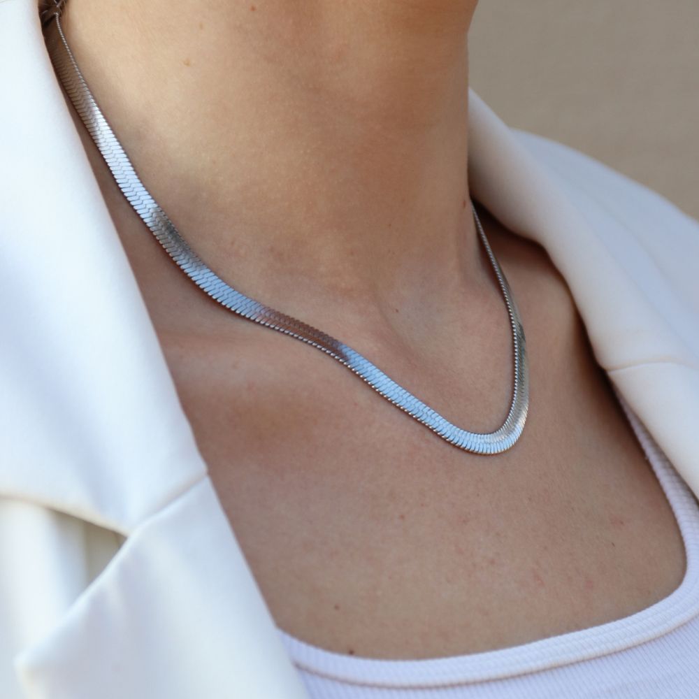 Flad Slangekæde Halskæde Sølvbelagt 5mm - Global Urban Jewelry