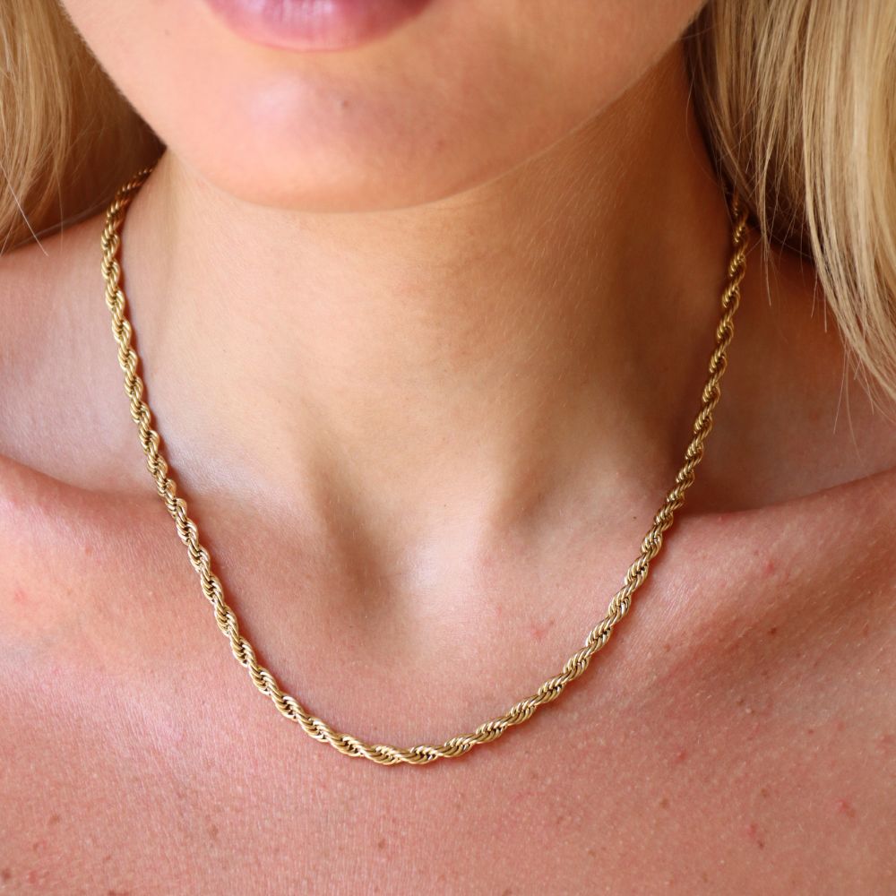 Rope Chain Halskæde 14K Guldbelagt 4mm - Global Urban Jewelry