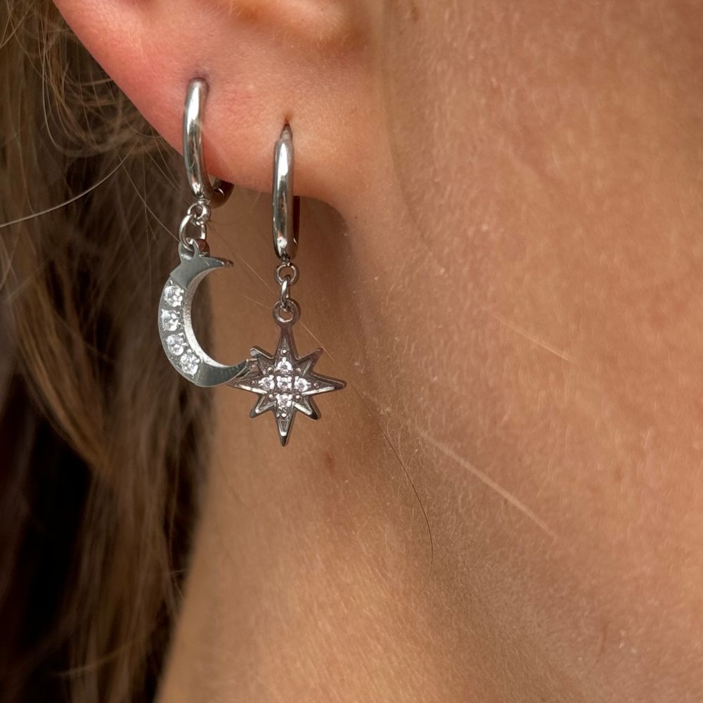 Stjerne og Måne Øreringe Sølv - Global Urban Jewelry