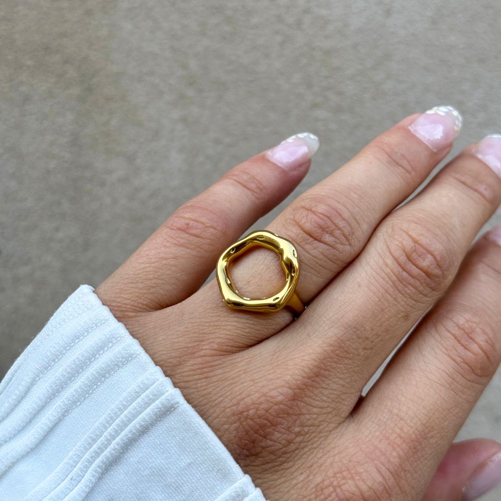 Tekstur Cirkel Ring 18K Guldbelagt - Global Urban Jewelry