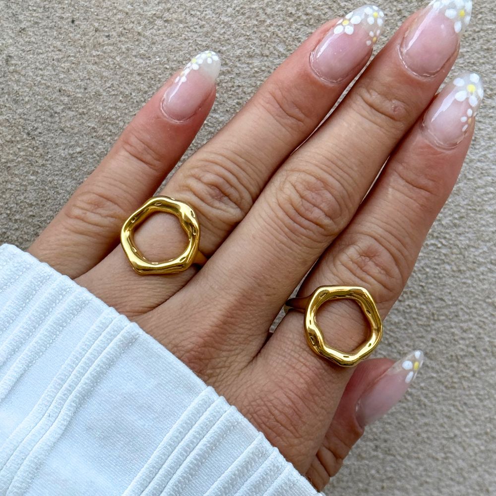 Tekstur Cirkel Ring 18K Guldbelagt - Global Urban Jewelry