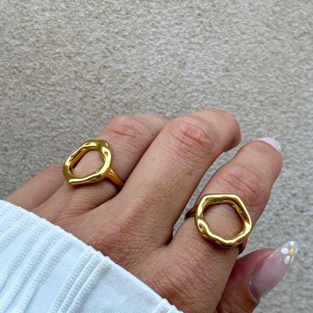 Tekstur Cirkel Ring 18K Guldbelagt - Global Urban Jewelry