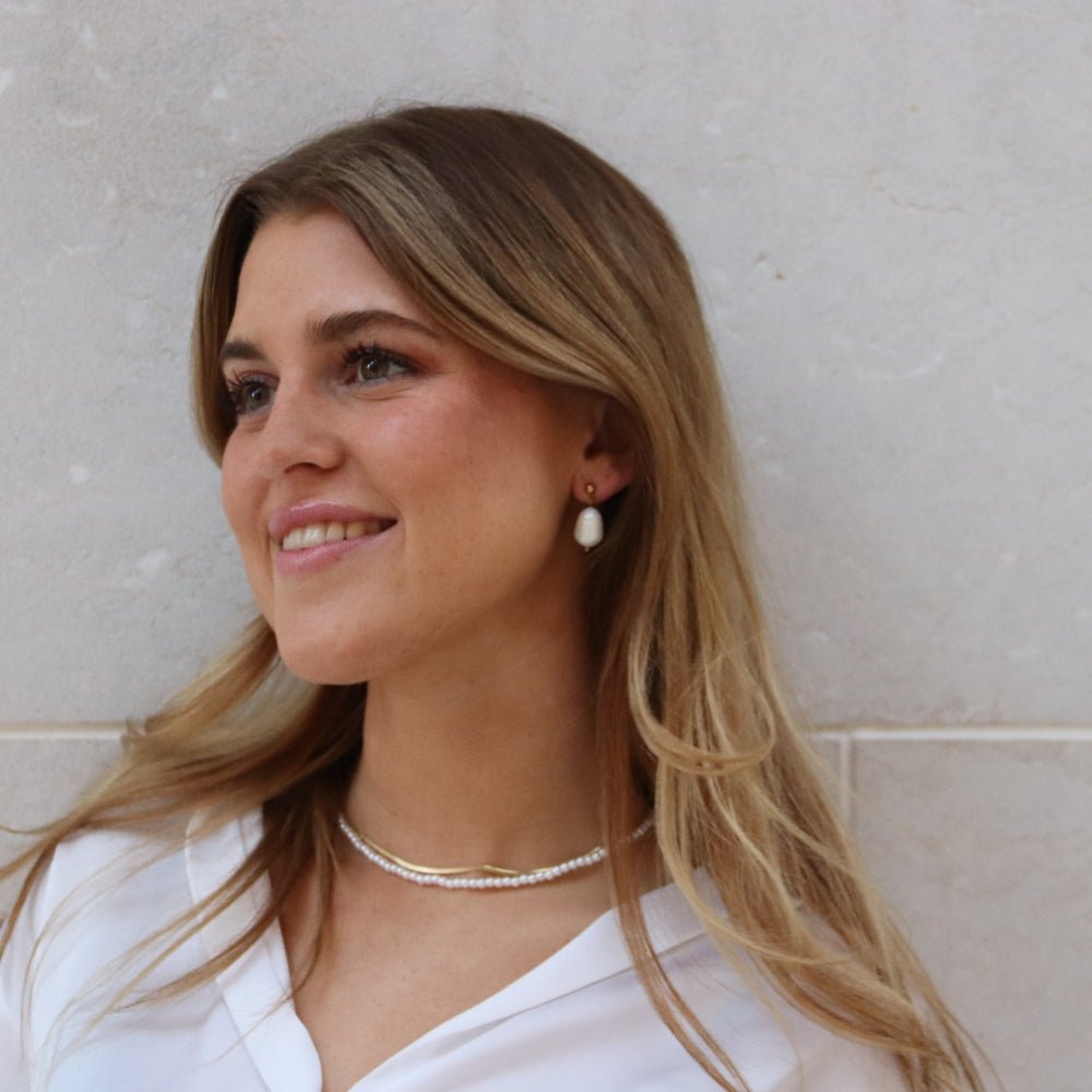 Ferskvandsperle Hængeøreringe - Global Urban Jewelry