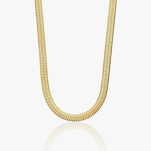 Flad Slangekæde Halskæde 18K Guldbelagt 5mm