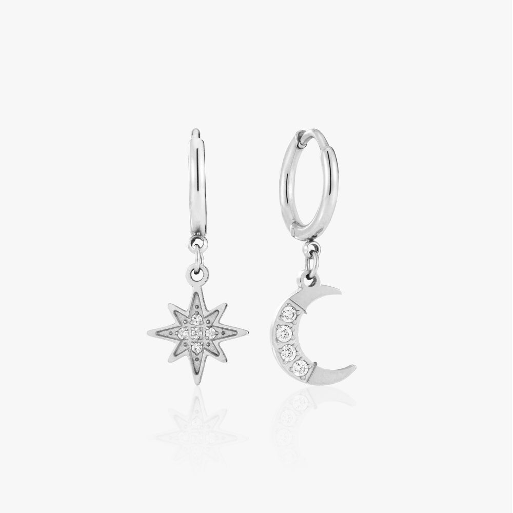 Stjerne og Måne Øreringe Sølv - Global Urban Jewelry