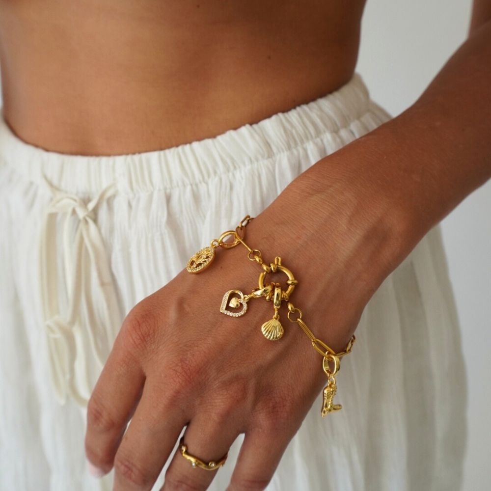 charms armbånd med ring til vedhæng i guld