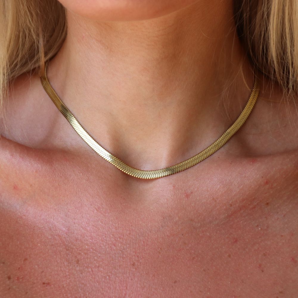 Flad Slangekæde Halskæde 18K Guldbelagt 5mm - Global Urban Jewelry