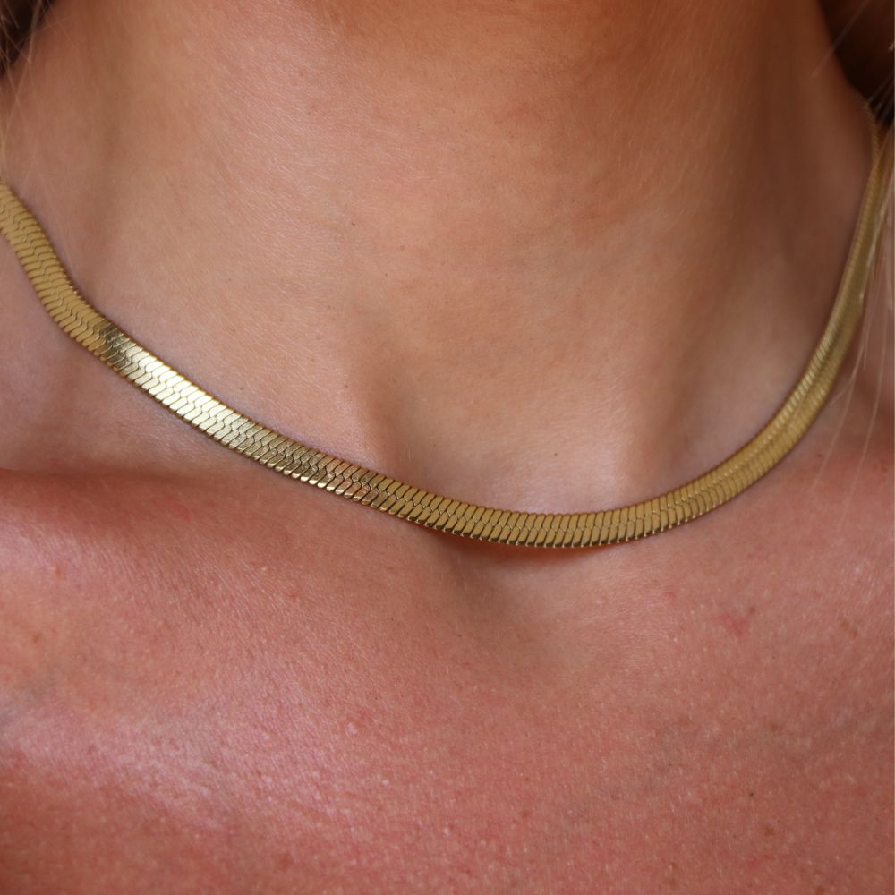 Flad Slangekæde Halskæde 18K Guldbelagt 5mm - Global Urban Jewelry