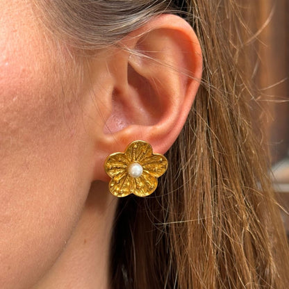 blomster øreringe med perle