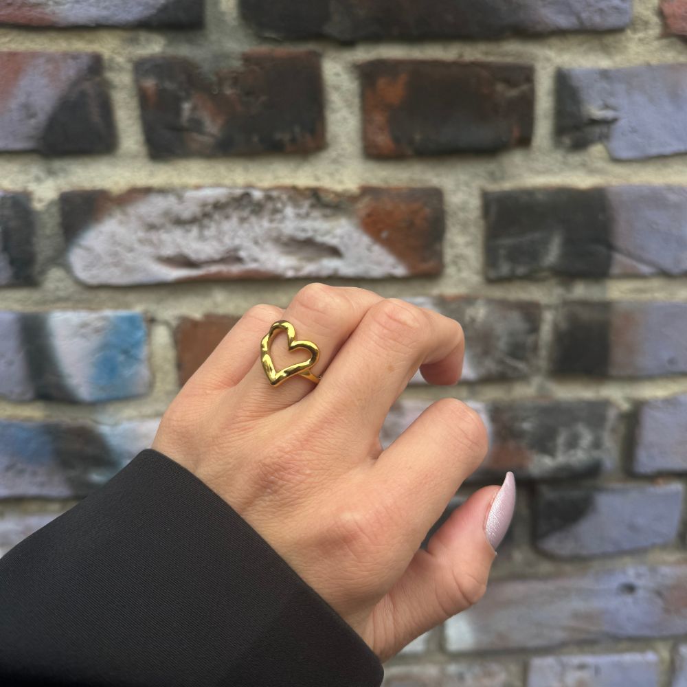 Tekstur Hjerte Ring 18K Guldbelagt - Global Urban Jewelry