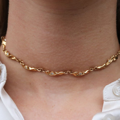 Tekstur Krystal Halskæde Choker 18K Guldbelagt - Global Urban Jewelry