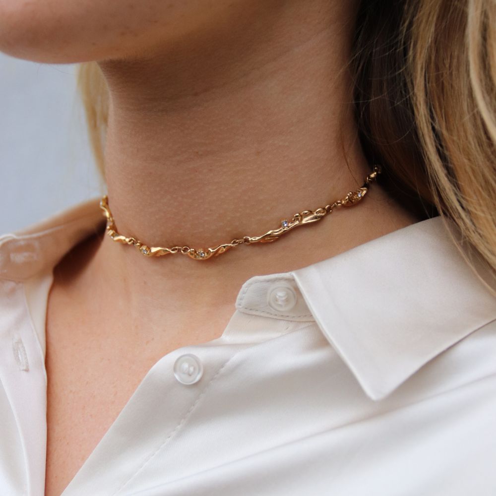 Tekstur Krystal Halskæde Choker 18K Guldbelagt - Global Urban Jewelry