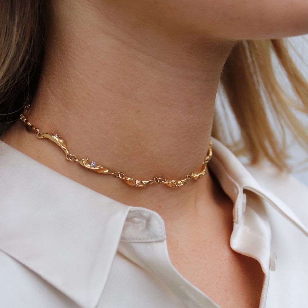 Tekstur Krystal Halskæde Choker 18K Guldbelagt - Global Urban Jewelry