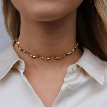 Tekstur Krystal Halskæde Choker 18K Guldbelagt - Global Urban Jewelry