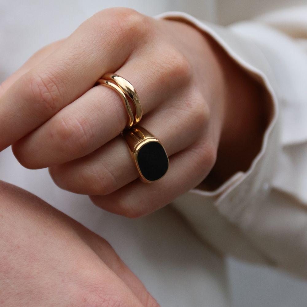 Vintage Chunky Ring Sort 14K Guldbelagt - Global Urban Jewelry