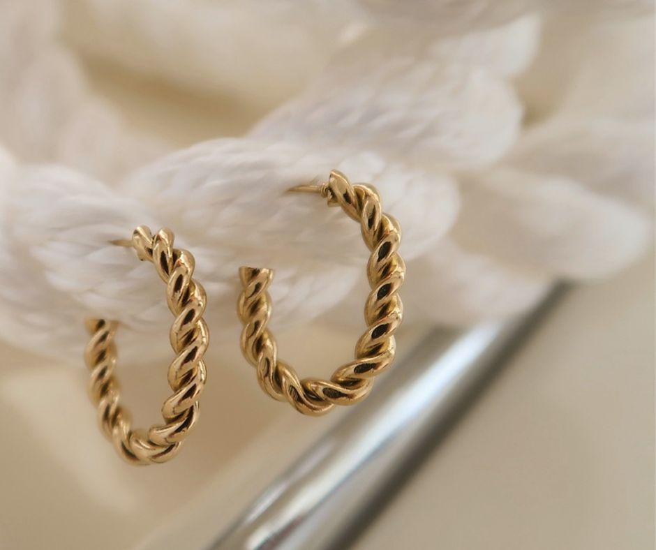 Vintage Spiral Tvist Hoop Øreringe 14K Guldbelagt - Global Urban Jewelry